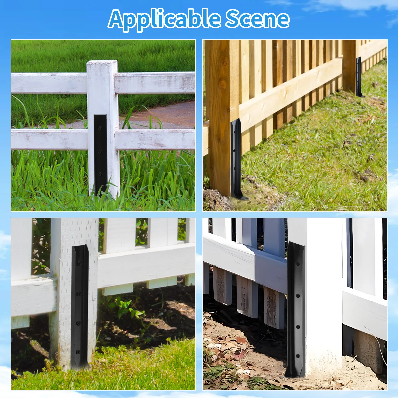 4Pcs Fence Post Repair Stakes with Fixing Screws, Fence Back Support Kit, Pointed Head Tilted Broken Wood Post Repair Tool