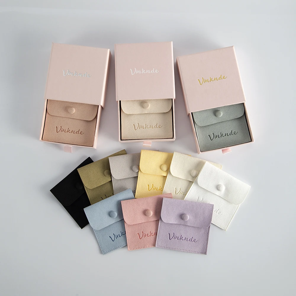 Custom Drawer Box Luxury Eco Friendly Jewelry Packaging Box Packaging Display For Microfiber Jewelry Button Bag pouch with logo