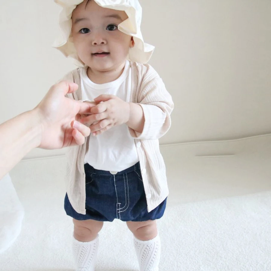 Summer Newborn Infant Baby Boy Girls Streak T-Shirt Cowboy Shorts Muslin Fallow Loungewear Kids Fashion Baby Clothing