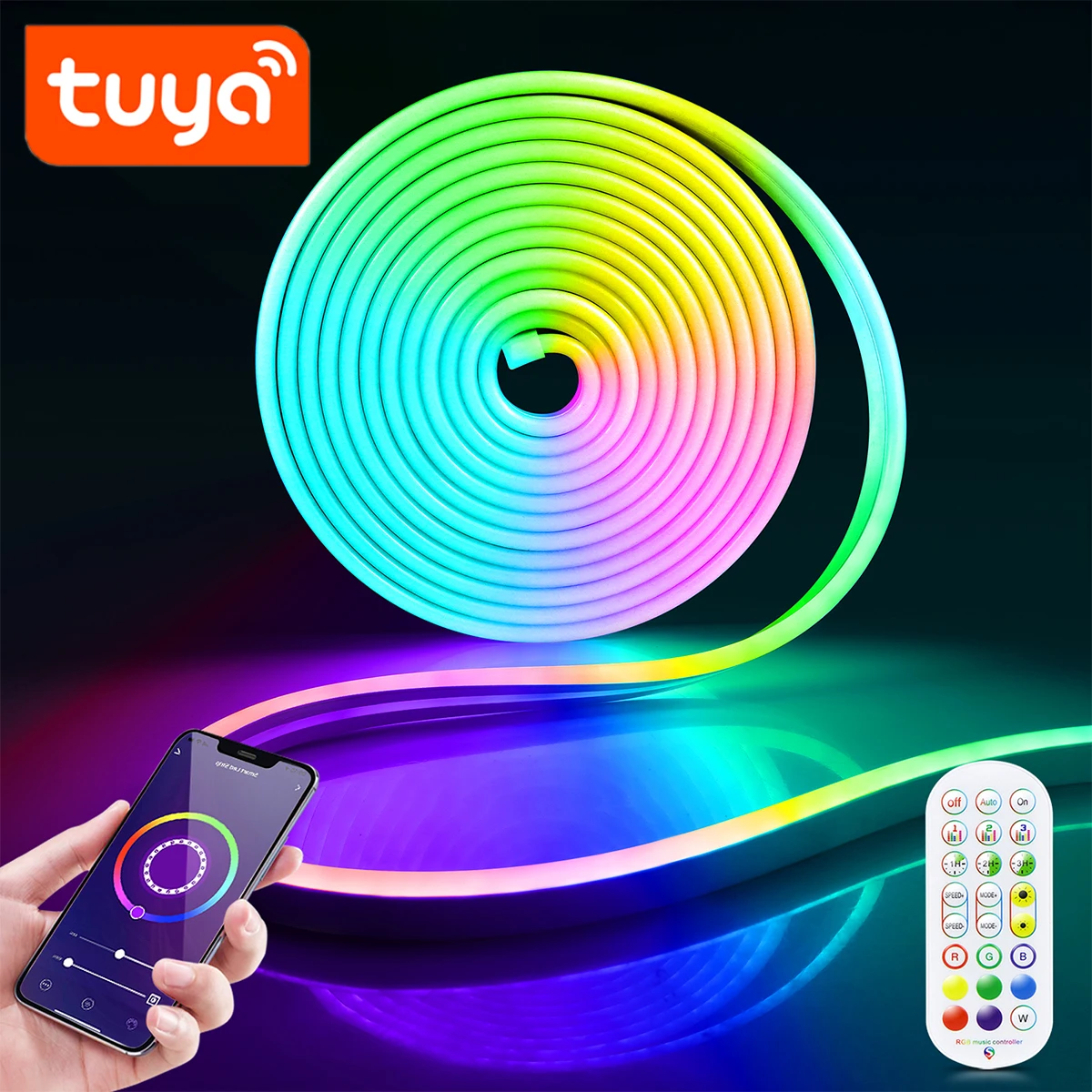 USB RGB LED 네온 조명, 유연한 방수 네온 스트립, 홈 침실 네온 사인 장식, 투야 스마트 라이프 앱 리모컨, DC5V 