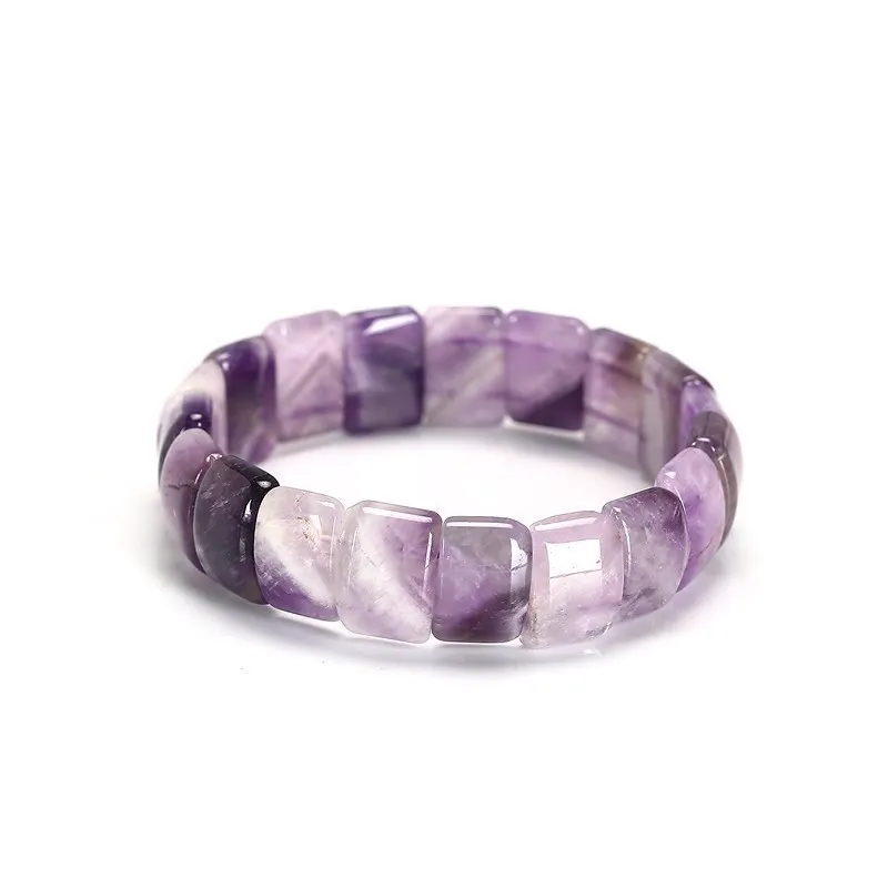 JD Natural Stone Purple Amethyst Rose Quartz Square Beads Bracelet Women Elegant Reiki Healing Crystal Bangle Fashion Jewelry bangle bracelet