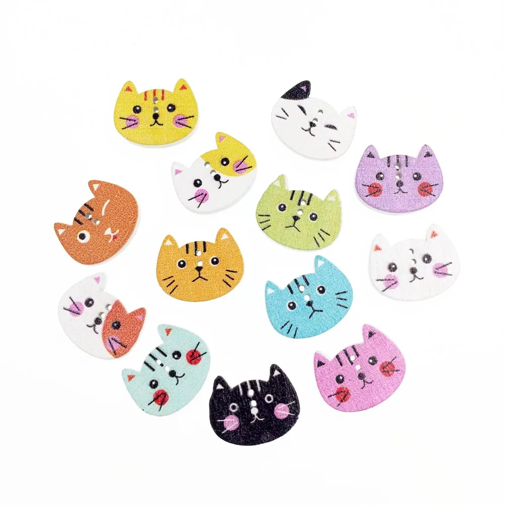 50Pieces Cat Fashion Wooden Buttons For Clothing Scrapbooking Accessories Decorative Button Craft Sewing Supplies Botao 16*20mm | Дом и сад