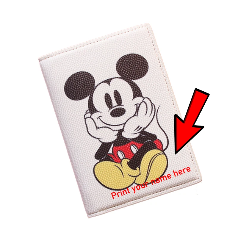

Disney Mickey Mouse Travel Passport Cover Card Case Girls Passport Holder boys ID Document Bag Print Custom Name