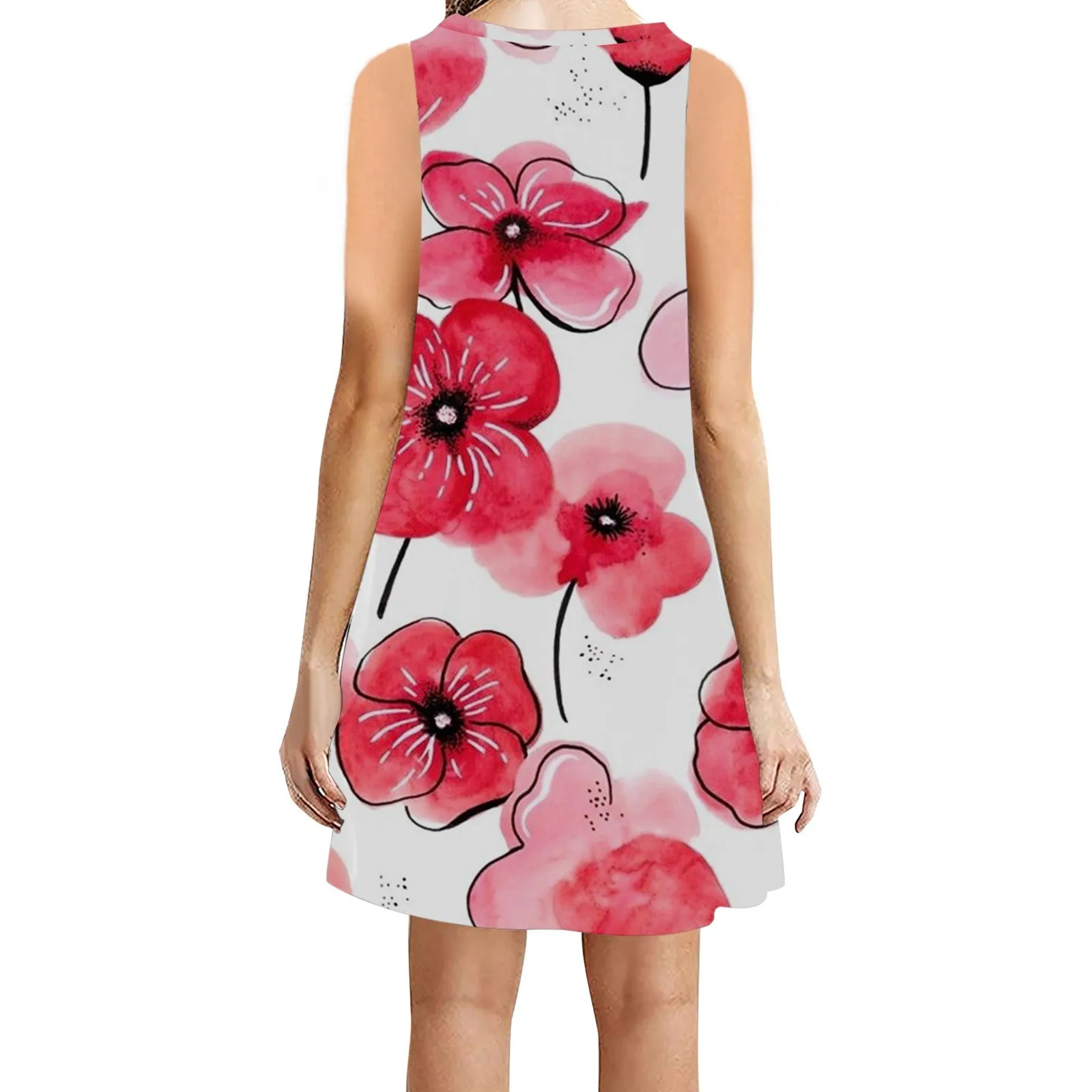 

Women Casual T Shirt Summer Dresses Floral Bohemian Dress Swing Boho Sundress Sleeveles Casual Dress with Pockets