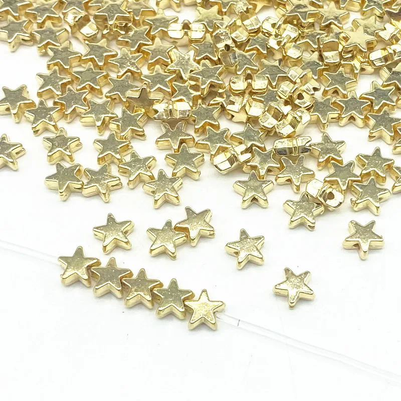 Acrylic Spacer Beads 100Pcs 6mm Star Love Heart Gold Silver Loose For Jewelry Making