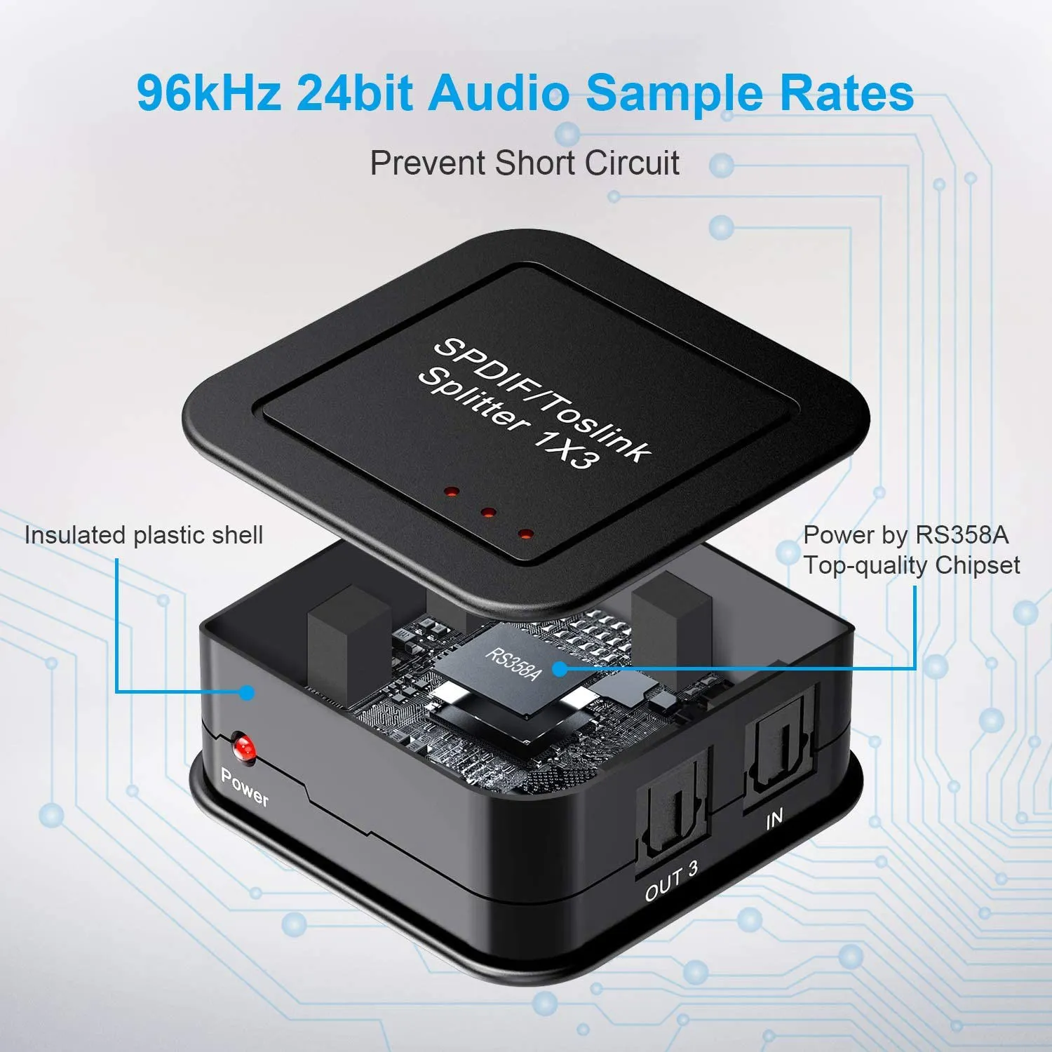 Premium Digital Optical Audio Splitter - 1 In 3 Out TOSLINK Fiber Distribution