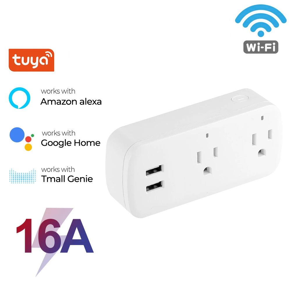 

Tuya WiFi Smart Plug 16A US Standard Socket with 2 USB Ports Timing APP Remote Control Work with Alexa Google Home Appliance