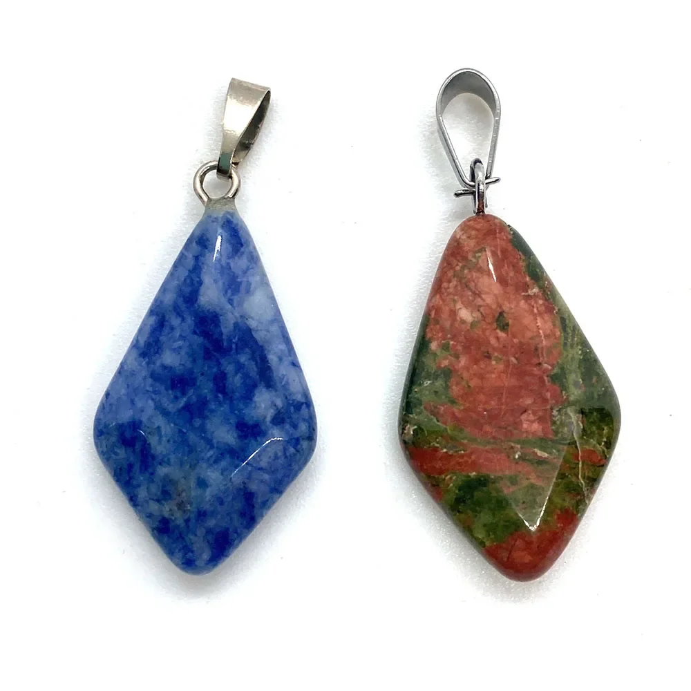 10pcs Natural Stone Rhombus Amethyst Malachite Tiger Eye Pendant Onyx Fashion Jewelry DIY Necklace Earring Boutique Accessories