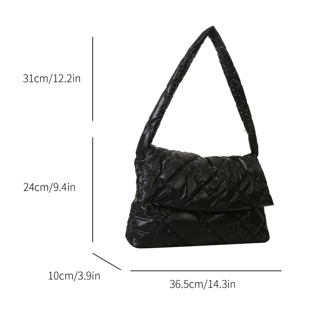 Winter Women Puffer Tote Bag Cotton Down Padded Shoulder Bags Quilted Handbag Purse Pleated Nylon Shopper Messenger Bag 2023 New
