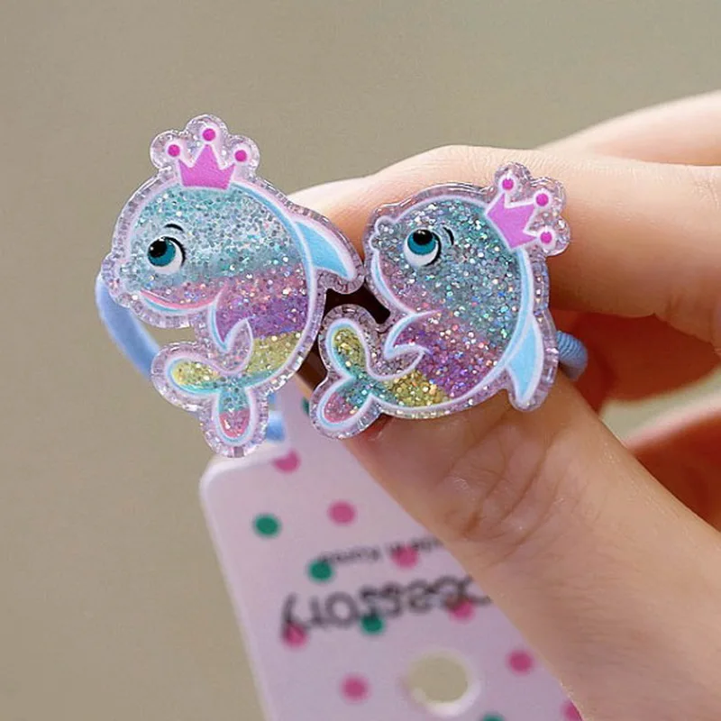 1set Kinder Cartoon Kaninchen Delphin Haar Gummibänder Nette Bogen Haar Krawatte Seil Für Baby Kleine Blume Scrunchie Mädchen haar Zubehör – Detail 3