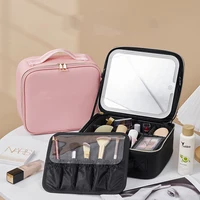 Smart LED Cosmetic Case with Mirror Cosmetic Bag Travel Makeup Bags for Women Fashion Portable Storage Bag Travel Makeup Bags 2