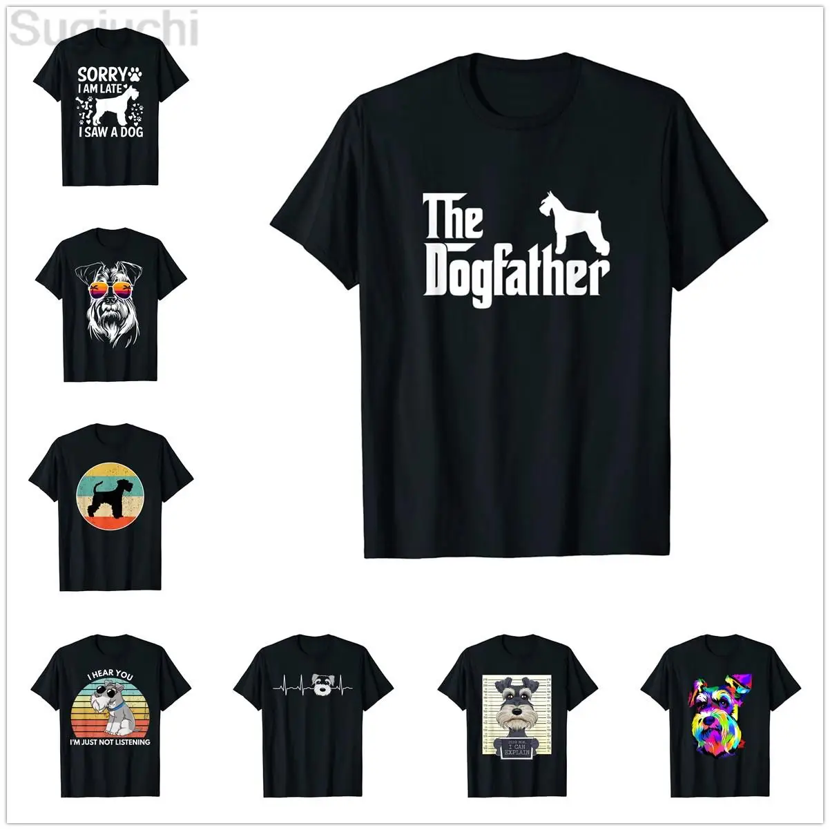 

MINIATURE SCHNAUZER The DogFather Dog Lover T-Shirt 100% Cotton Men Women Unisex Hip Hop T Shirts For Gift Size XS-5XL
