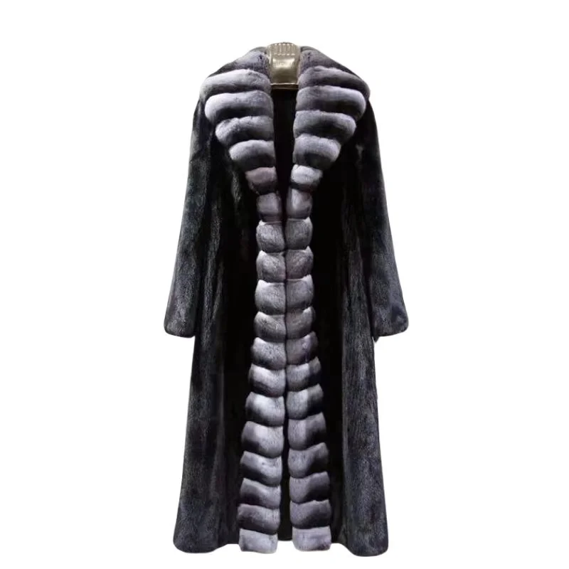 Casaco Inverno feminino 벨벳 밍크 모피, 긴 겨울 따뜻한 트렌치 코트, 숄 모피 코트, 전체 밍크
