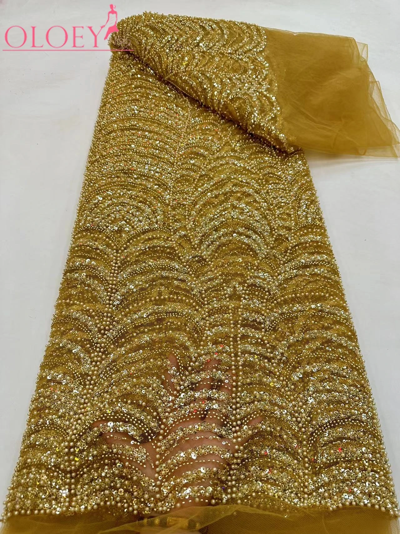 

2023 High-End Luxury French Embroidery Heavy Groom Lace Fabric African Nigerian With Sequins Fabric For Wedding Party Dress