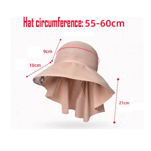 Summer Women Bucket Hat with Shawl Lightweight Breathable Mesh Face Neck Protection Sun Hat Bow Pleat Design Travel Beach Cap 6