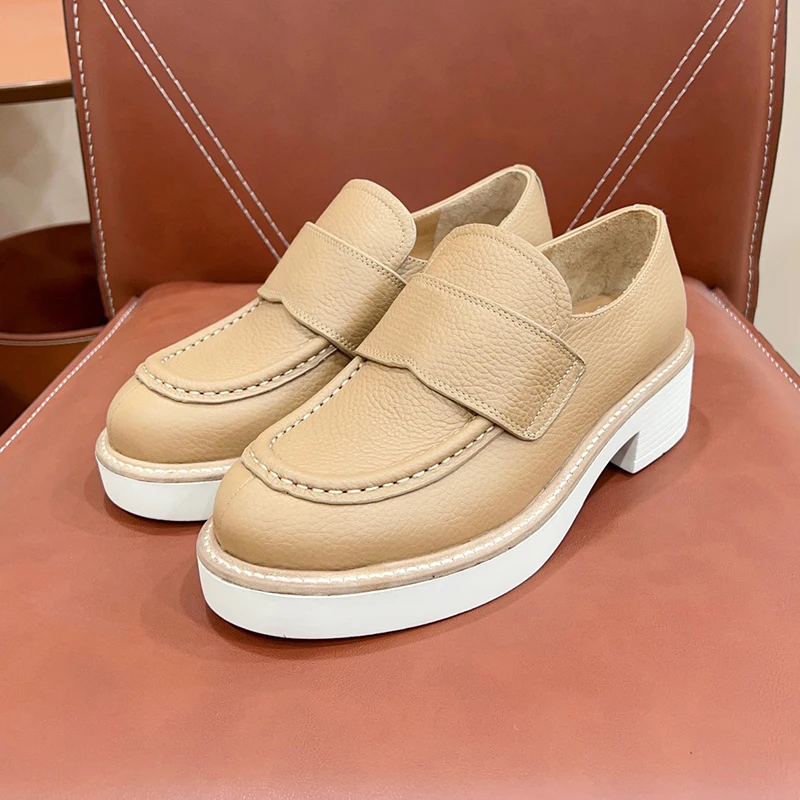 

High-end Women Loafers Spring New Comfort Foot Feel Height Increasing Leisure Shoes Real Leather Material Round Toe Ladies Shoes