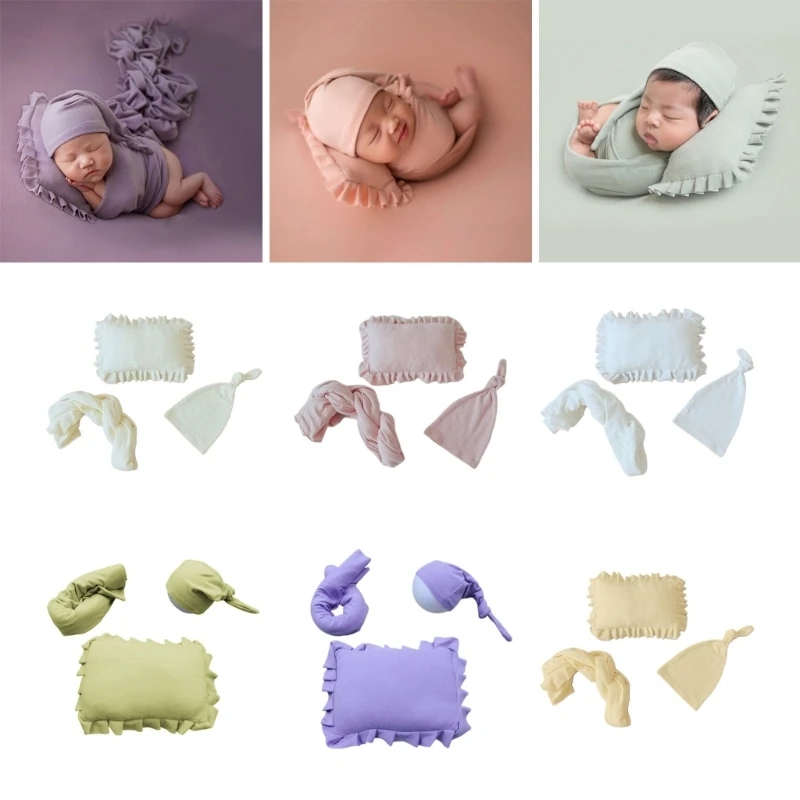 

Baby Photo-Shooting Props Pillow & Hat & Swaddle Blanket Newborns Shower Party Pilling Resistant Photo Posing Blanket