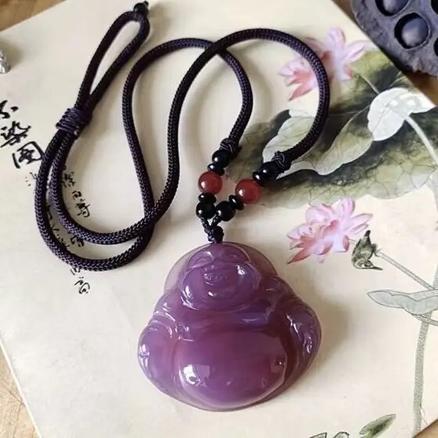 Natural Purple Jade Buddha Pendant Necklace: A Vintage Amulet for All