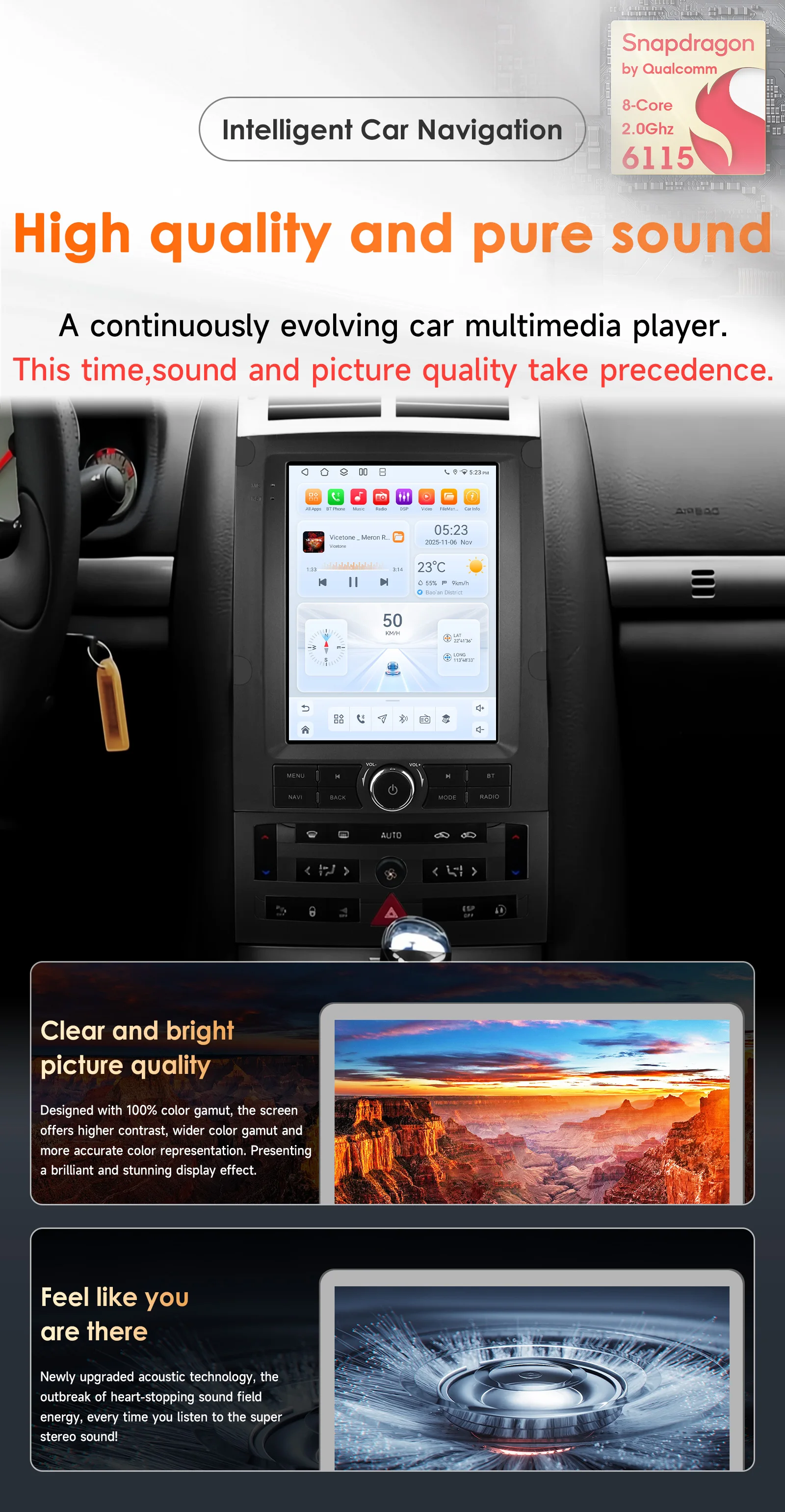 9,7-Zoll-Android-Autoradio für Peugeot 407 CC SW 407CC 2004-2011 Multimedia-Player GPS 360-Kamera Carplay mit Snapdragon 6115 Bildschirm – Detail 3