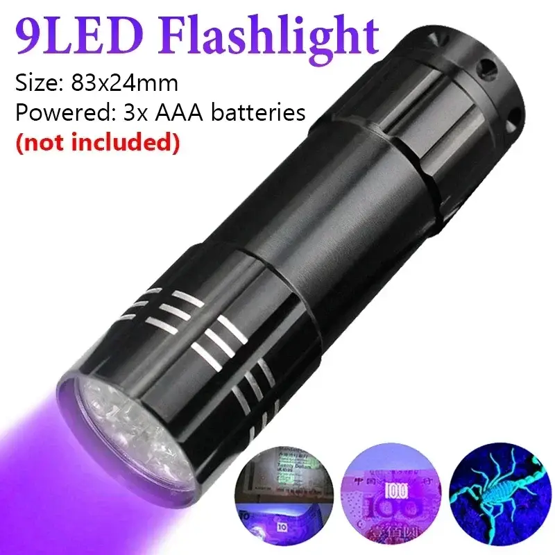 395/365nm UV Flashlight LED Ultraviolet Torch Zoomable Mini Ultra Violet Lights Inspection Lamp Pet Urine Stain Detector Tools - Image 9