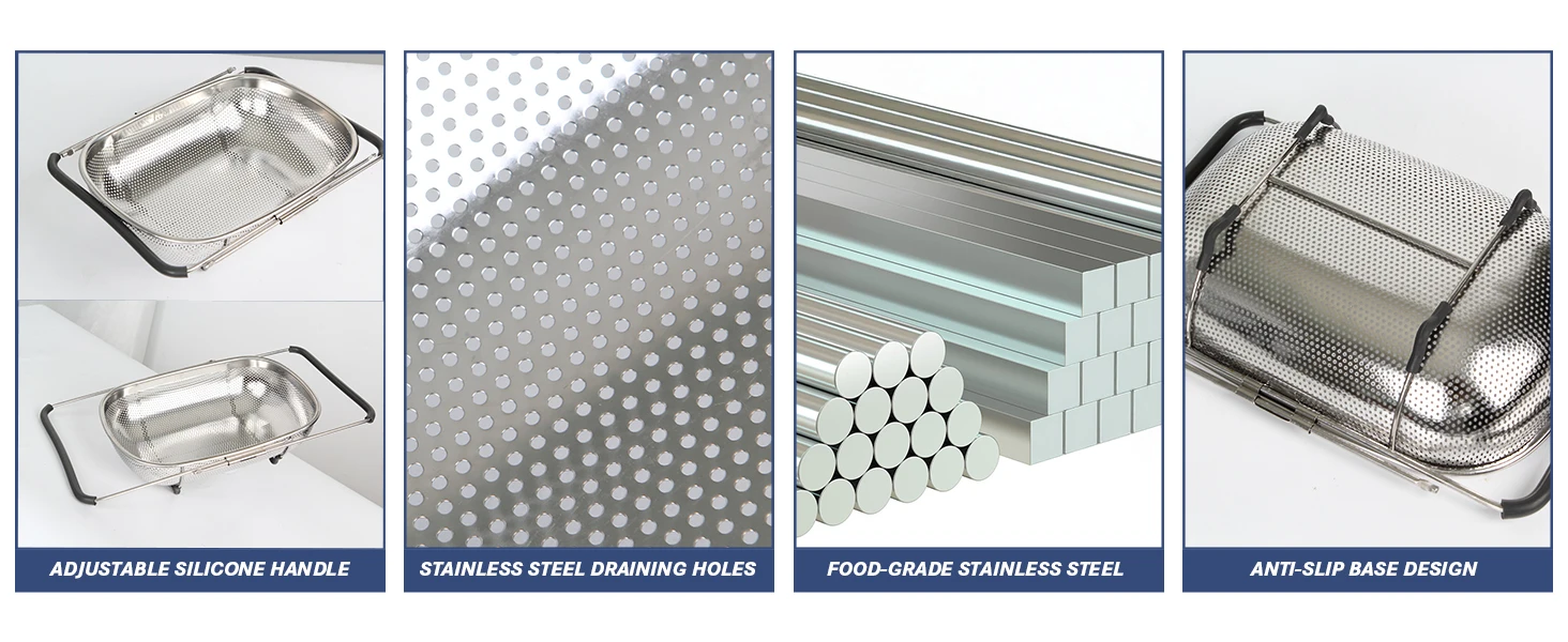 tastyWay Set Stainless Steel Over Sink Colander with Telescopic Handle - Metal Mesh Strainer Basket for Washing Fruits & Vegeta 3 Sf1ad7bea36c04717aded7d23754815d7G