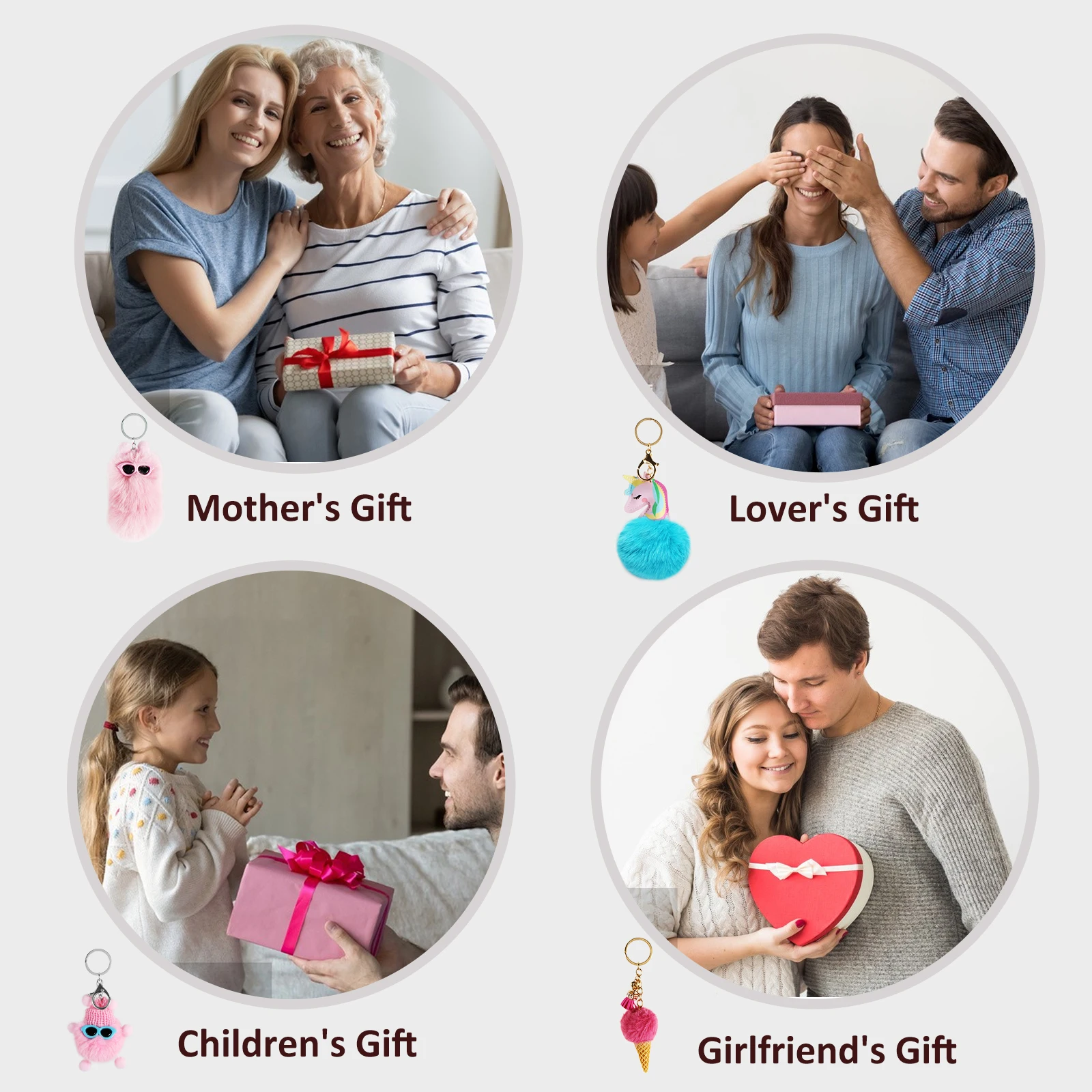 Qiiuuy 4 Pieces Cute Keychain Fluffy Faux Rabbit Fur Kawaii Keyring For Girls Womens Bag