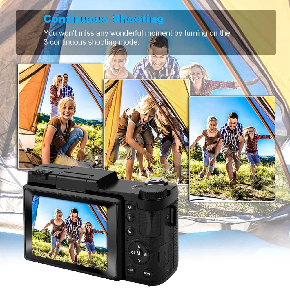 2.7K Full HD Digital Camera 24MP Photographic Camera 4x Zoom Rotating Screen Professional EIS Video Camera for Travel Vlog