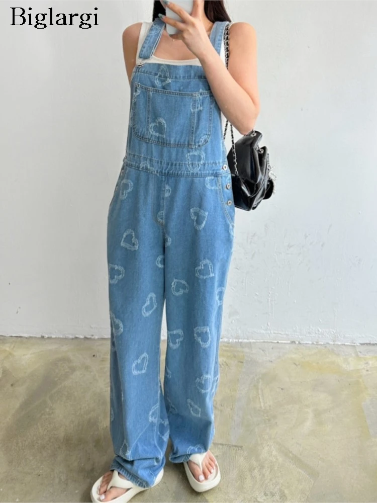 

Jeans Summer Long Overalls Pant Women Love Fringe Fashion Casual Loose Ladies Trousers Wide Leg Korean Style Woman Overalls Pant