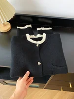 Femmes vêtements automne nouveau bouton d'amour col plissé tricoté Cardigan veste femme paresseux Style doux mode coréenne pull hauts 2