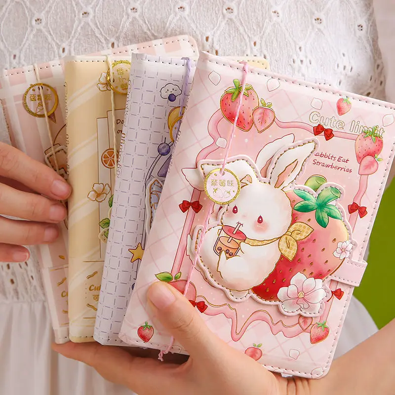 

36k Cute Cartoon Bunny Notebook Planner Agenda Magnetic Buckle Leather Travel Diary Note Book Notepad Journal Stationery
