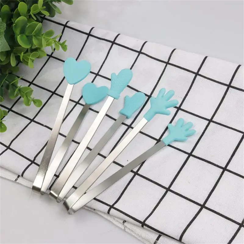 1/3pc Silicone Mini Tongs Stainless Steel Hand Shape Food Tongs Kitchen Barbecue Steak Frying Clip Barbecue Snack Ice Candy Clip food tongs