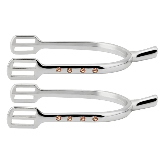 1 Pair English Spurs with Straps for Women Zinc Alloy Chrome Plated Equestrian Spurs Round Spurs with Rhinestone 2