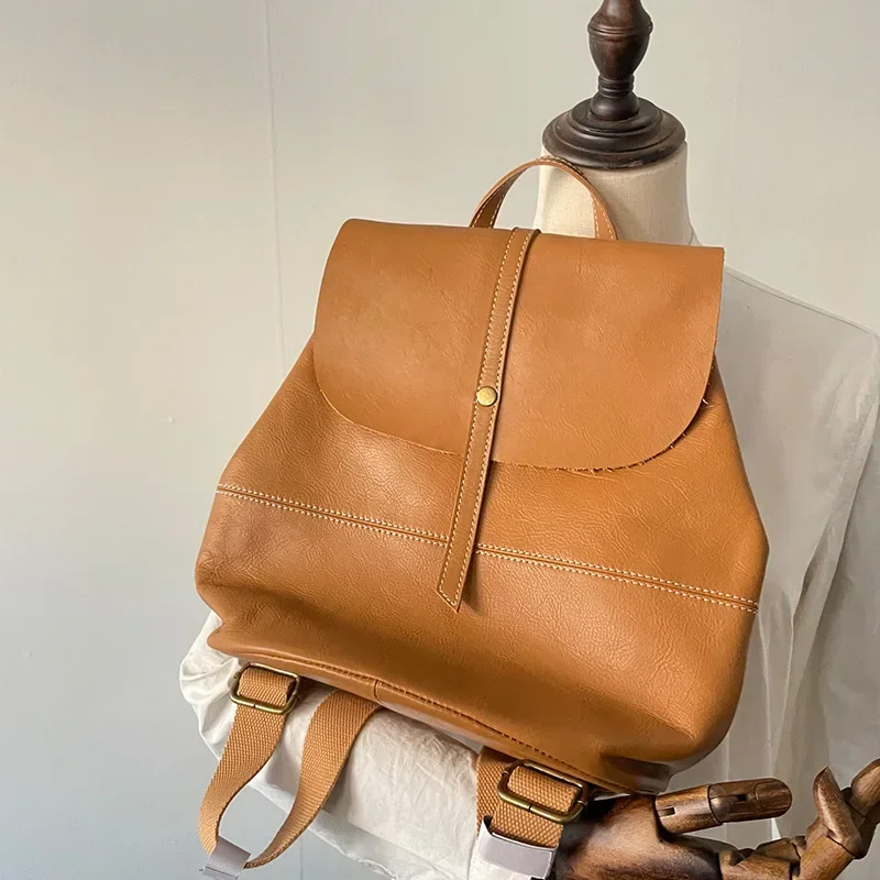 Vintage Leather Backpack Women Waterproof Cowhide Leather Bag