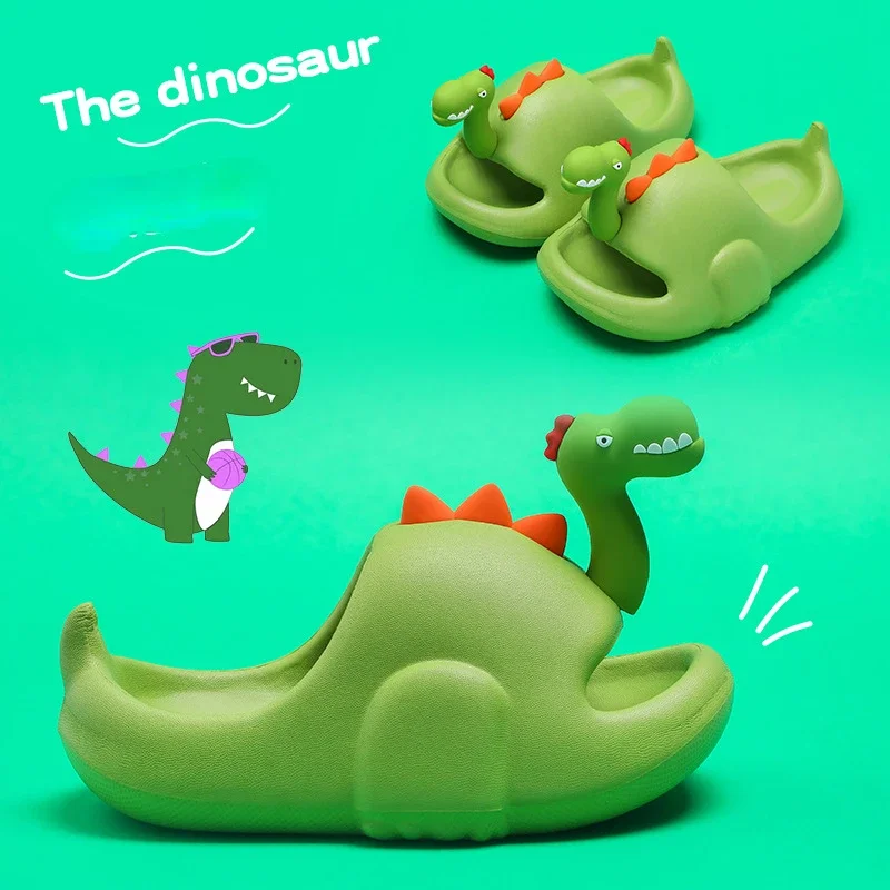 

2024 Dinosaur Slippers Summer Thick Soled Boys Indoor Slippers EVA Soft Sole Anti Slip Cartoon Girls Bathroom Slippers