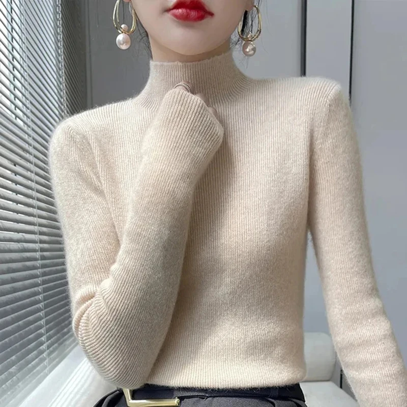 Solid Sweater Women Half Turtleneck Knitted Pullovers Harajuku Korean Thick Knitwear Autumn Winter Fashion Slim Jumpers 1 Solid Sweater Women Half Turtleneck Knitted Pullovers Harajuku Korean Thick Knitwear Autumn Winter Fashion Slim Jumpers