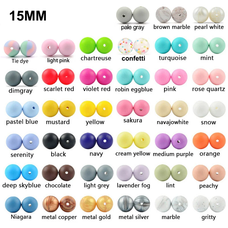 15mm 100 pçs redonda contas de silicone mordedor bebê enfermagem colar chupeta clipe de cuidados orais bpa livre grau alimentício colorido