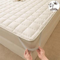 Hypoallergenic Quilted Mattress Protector - Breathable Noiseless Mattress Cover Pad with 4 Elastic Corner Straps,Solid Color