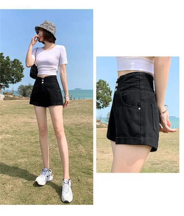 Fina a Linha Sólida Cintura Alta Macio Denim Shorts Feminino Solto Verão Nova Seção Fina Ampla Perna Rua Calças Quentes 2022 Cor 7 Home & Garden