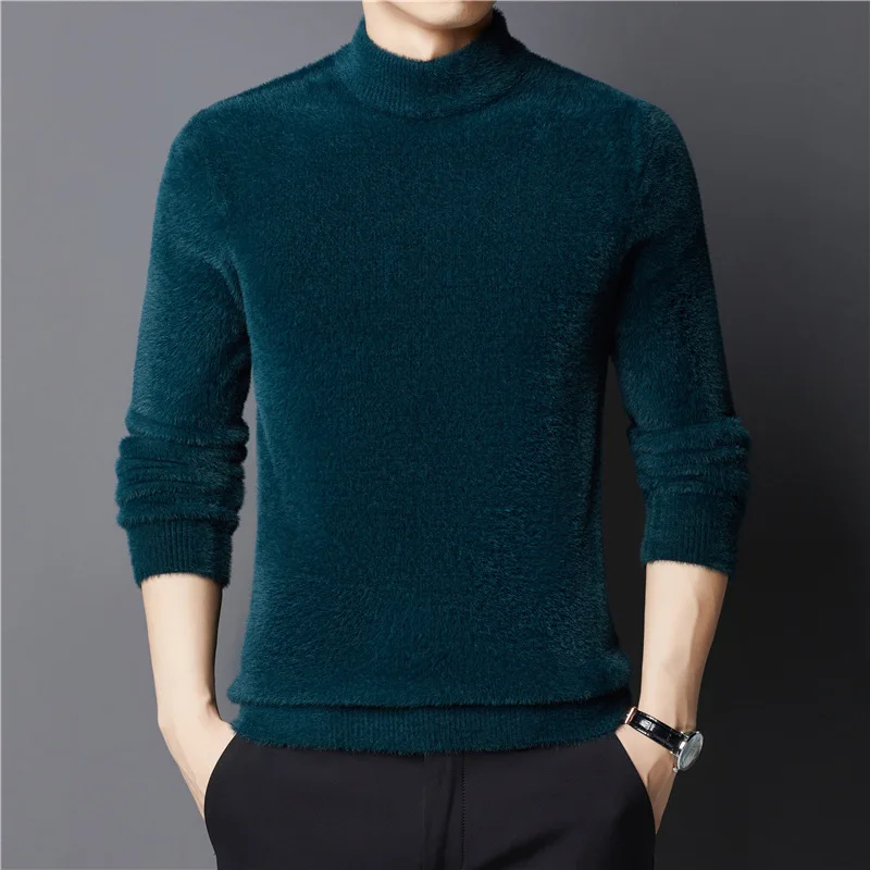 Autumn and Winter Men's Knitting Sweater Korean Style Imitation Mink Clothes Men's Handsome Velvet Top Bottoming Shirt