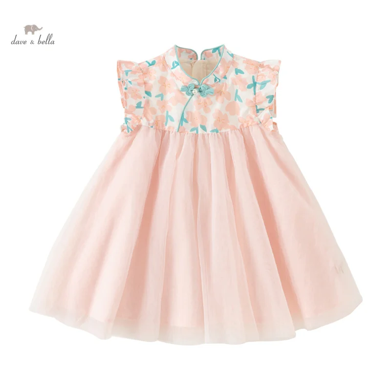 

Dave Bella Girl's Princess Dress 2024 New Summer Children's Baby Sleeveless Mesh Cute Sweet Fashion Casual Floral DB2240334