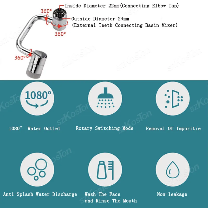 Rotatable Water tap nozzle 1080 Degree Dual mode stainless steel faucet extender For Kitchen Washbasin bathroom accessories 3