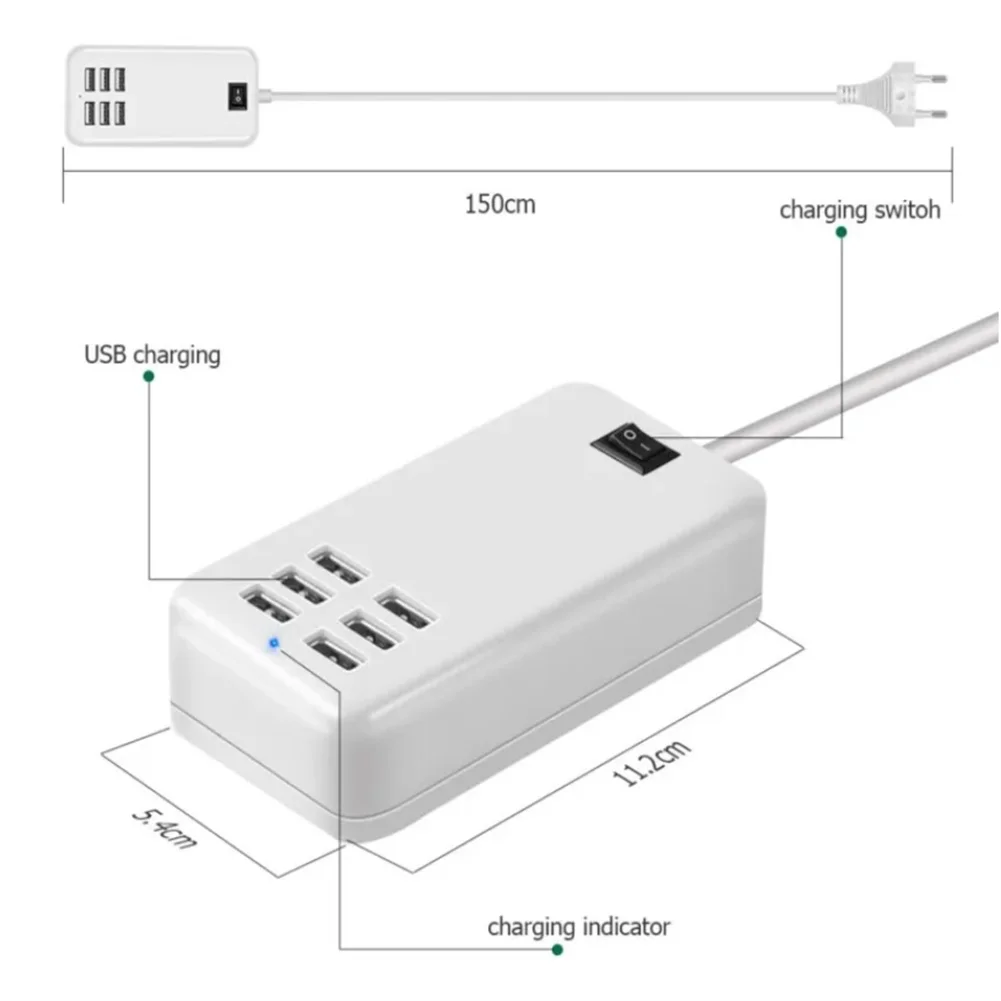 멀티 포트 USB 충전 스테이션 허브 어댑터, 스마트폰 태블릿 노트북용 USB 분배기, 6 in 1, 30W