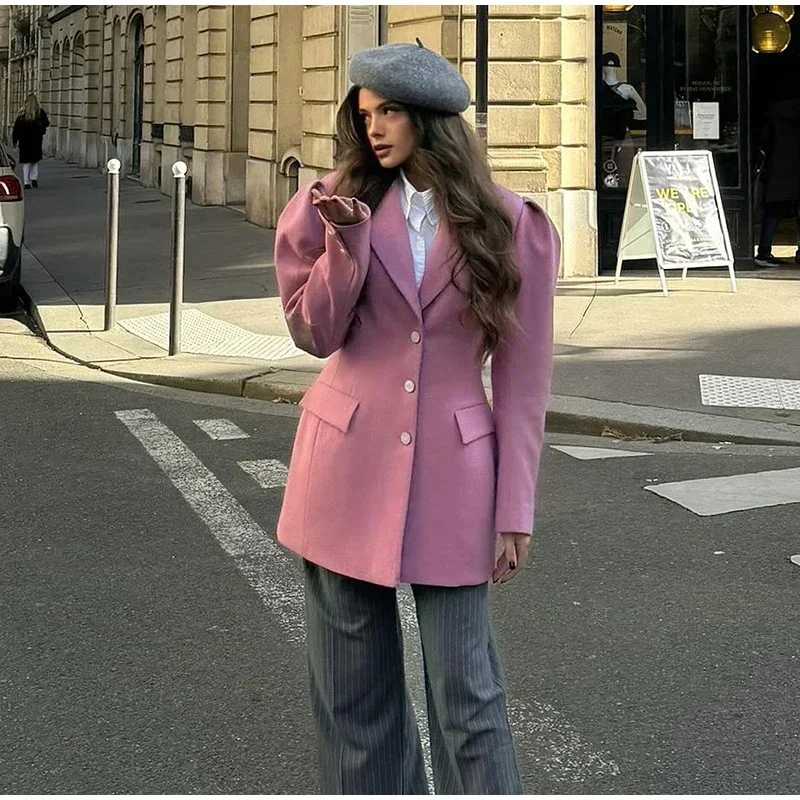 Blazer elegante para mujer, con mangas abullonadas, solapa entallada, botonadura sencilla, cintura ceñida, chaqueta femenina, primavera 2025, ropa de calle para dama