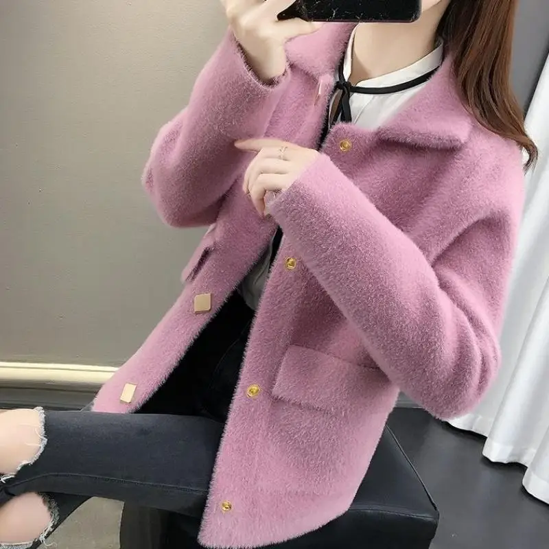 Fashion Lapel Button Pockets Korean All-match Coats Women's Clothing 2023 Winter Loose Solid Color Tops Commuter Jackets