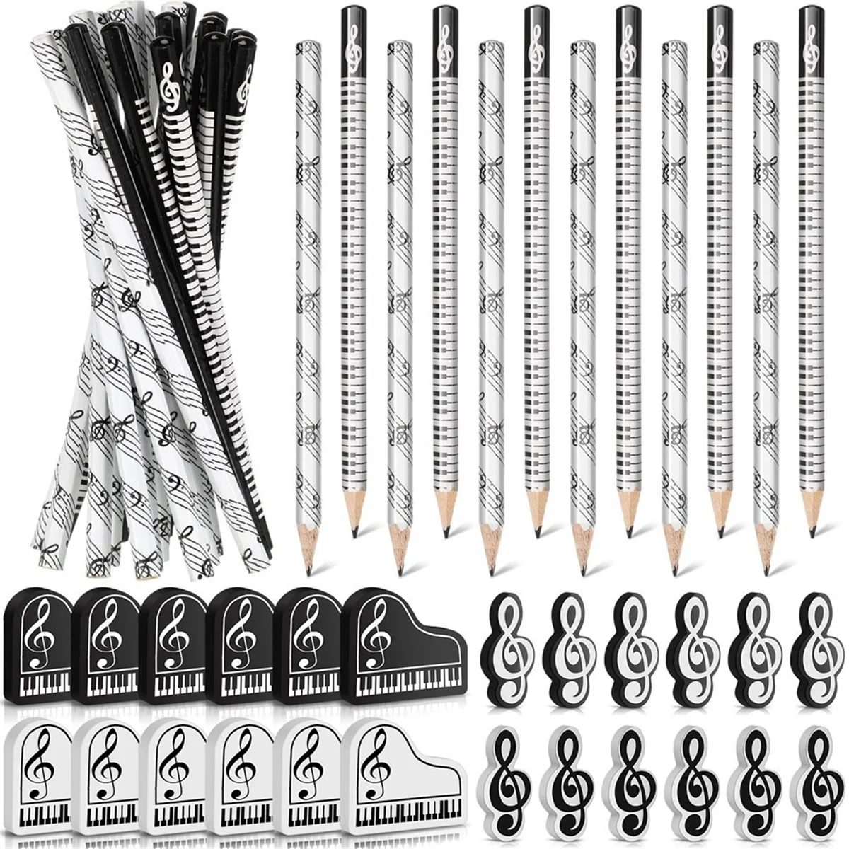 

Music Pencils Music Note Pencil with Music Themed Erasers Wood Pencils Bulk Keyboard Fun Pencils Erasers Gift (48 Pcs)