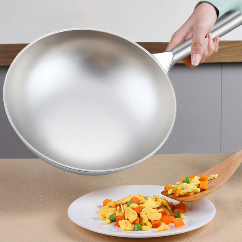 Pure Titanium Wok,Kitchen Cookware,Uncoated Non-stick Pan Frying