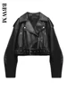 TRAF Women Oversized Vintage Loose Pu Faux Leather Short Jacket with Belt Streetwear Female Zipper Retro Moto Biker Coat Outwear 1