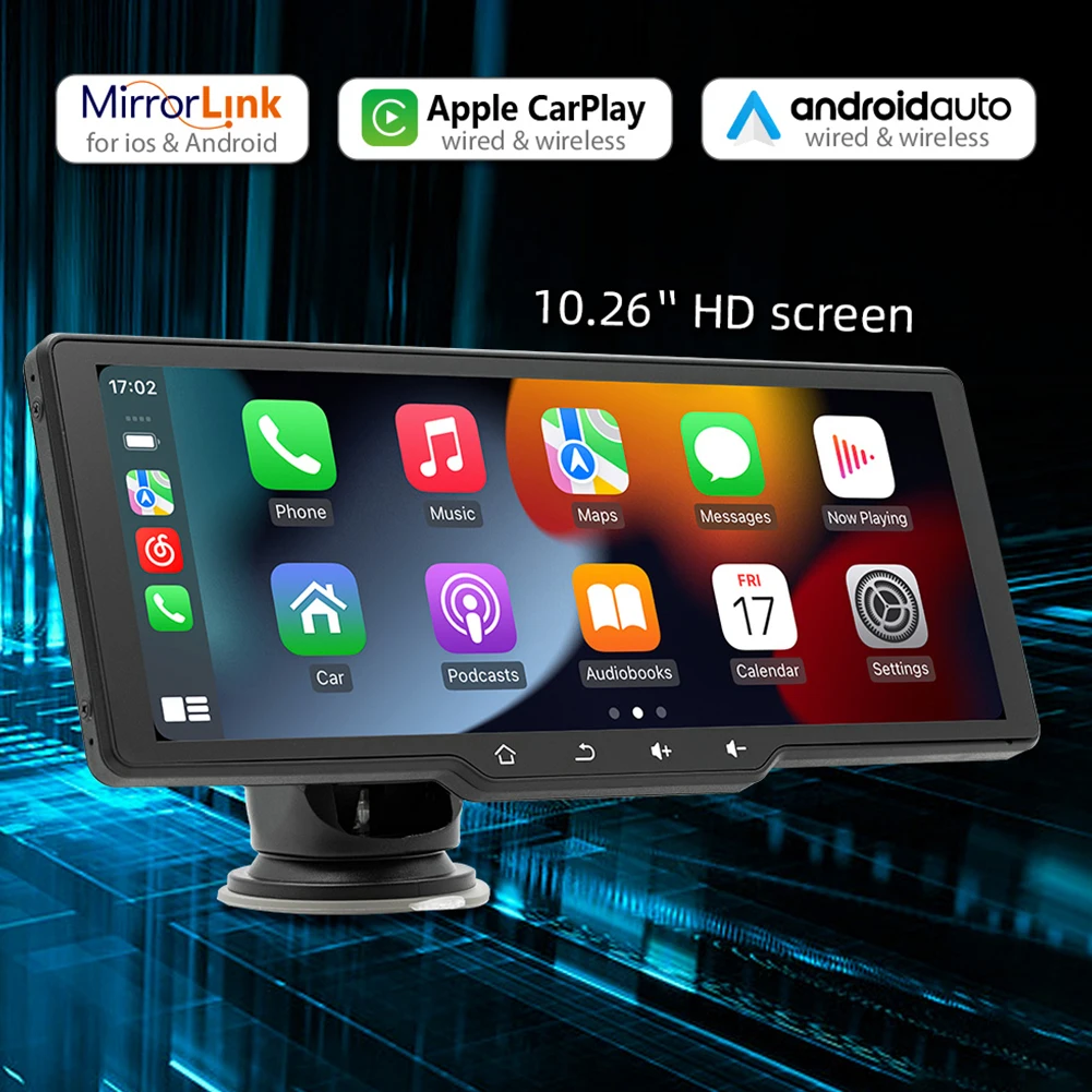 

10.26 Inch Portable Car Stereo Mirrorlink Wireless Carplay Android Auto Bluetooth-compatible IPS Display Dash Cam FM Transmitter