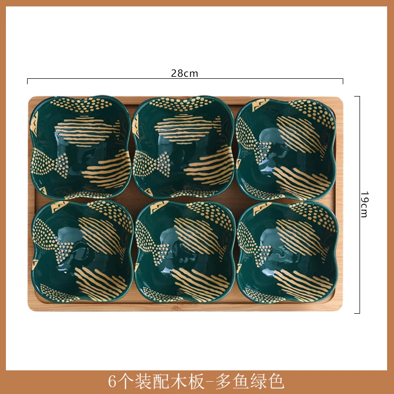 Elegant Ceramic Snack Platter with Wooden Base – Stylish Living Room Serving Dish for Fruit, Candy, and More