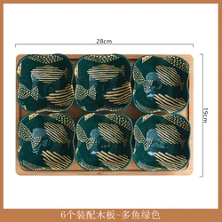 Elegant Ceramic Snack Platter with Wooden Base - Stylish Living Room Serving Dish for Fruit, Candy, and More (6pcs)